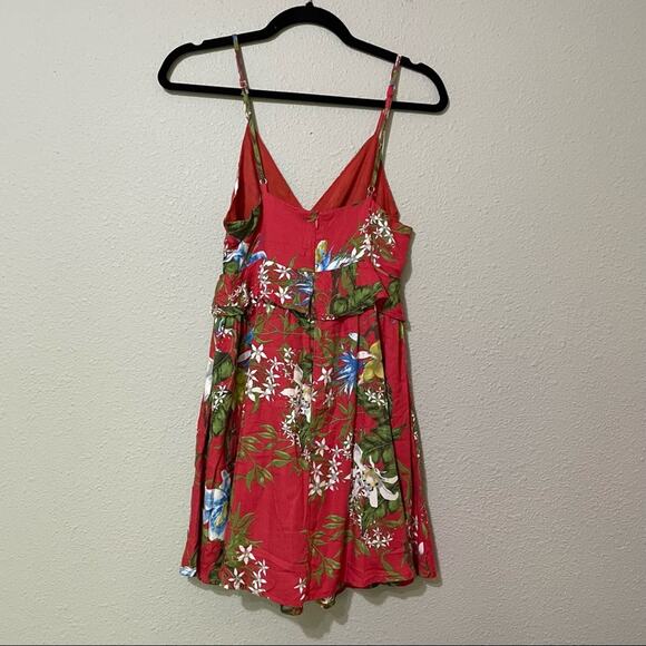 Everly Red Floral Ruffled Mini Dress Womens S Summer Sundress Girly Tropical - Picture 8 of 8